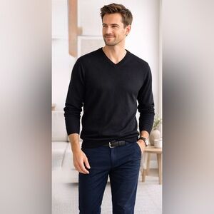 Zara Men's 100% Extra Fine Wool V-Neck Sweater